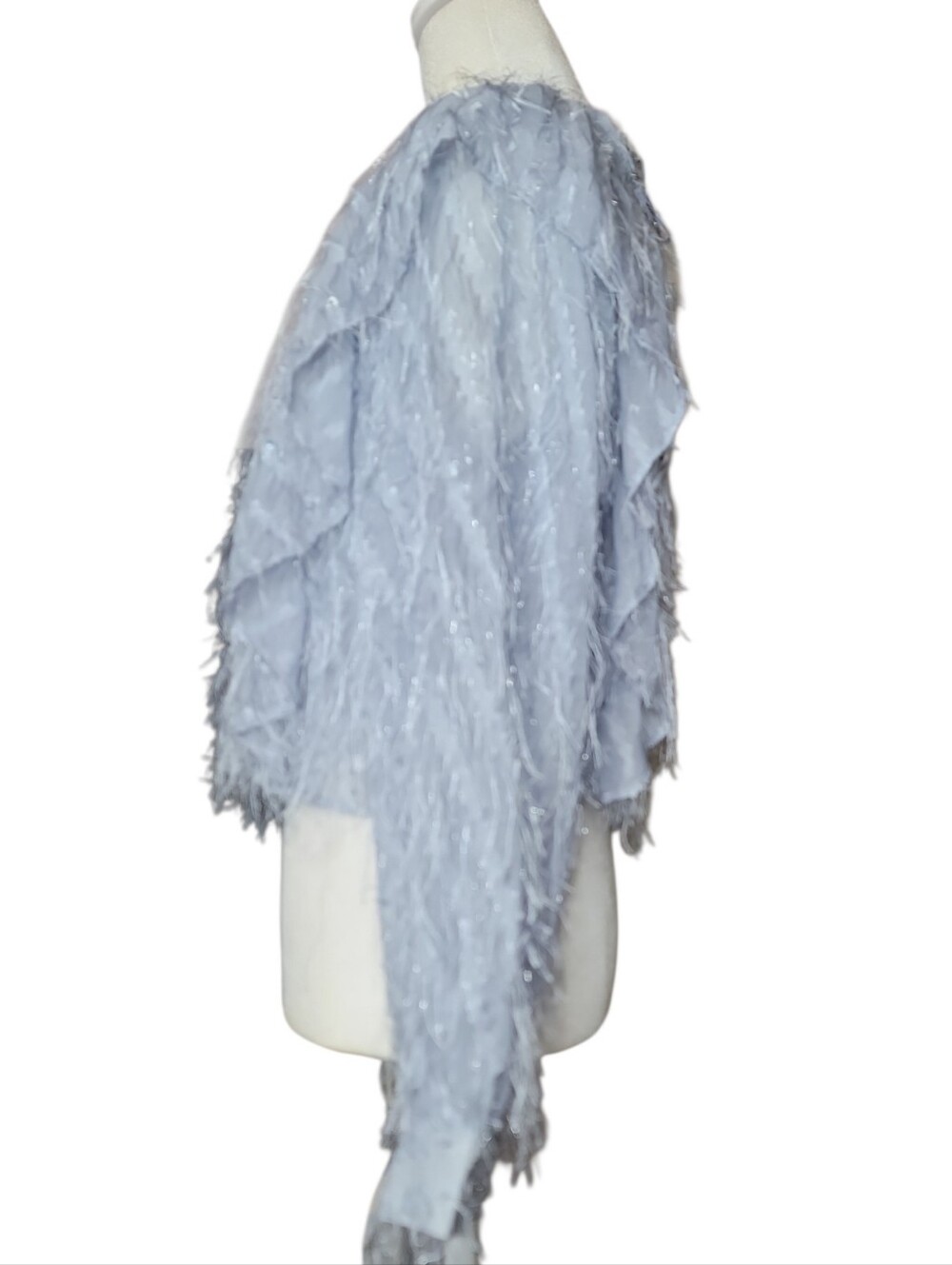 Zara Blue Feathered Sequin Small Crop Top - Picture 3 of 5